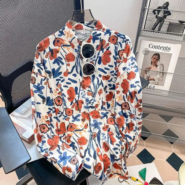 Vintage Floral Turn-down Collar Blouse for Women