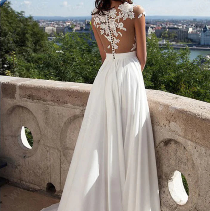 Lace Evening Dress with Sexy Split Wedding Gown