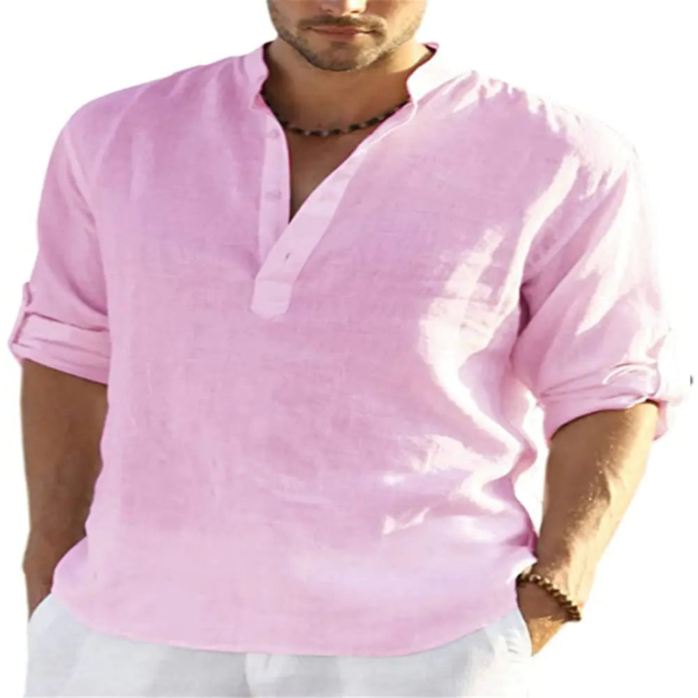 Men's Casual Long Sleeve Cotton Linen Shirt