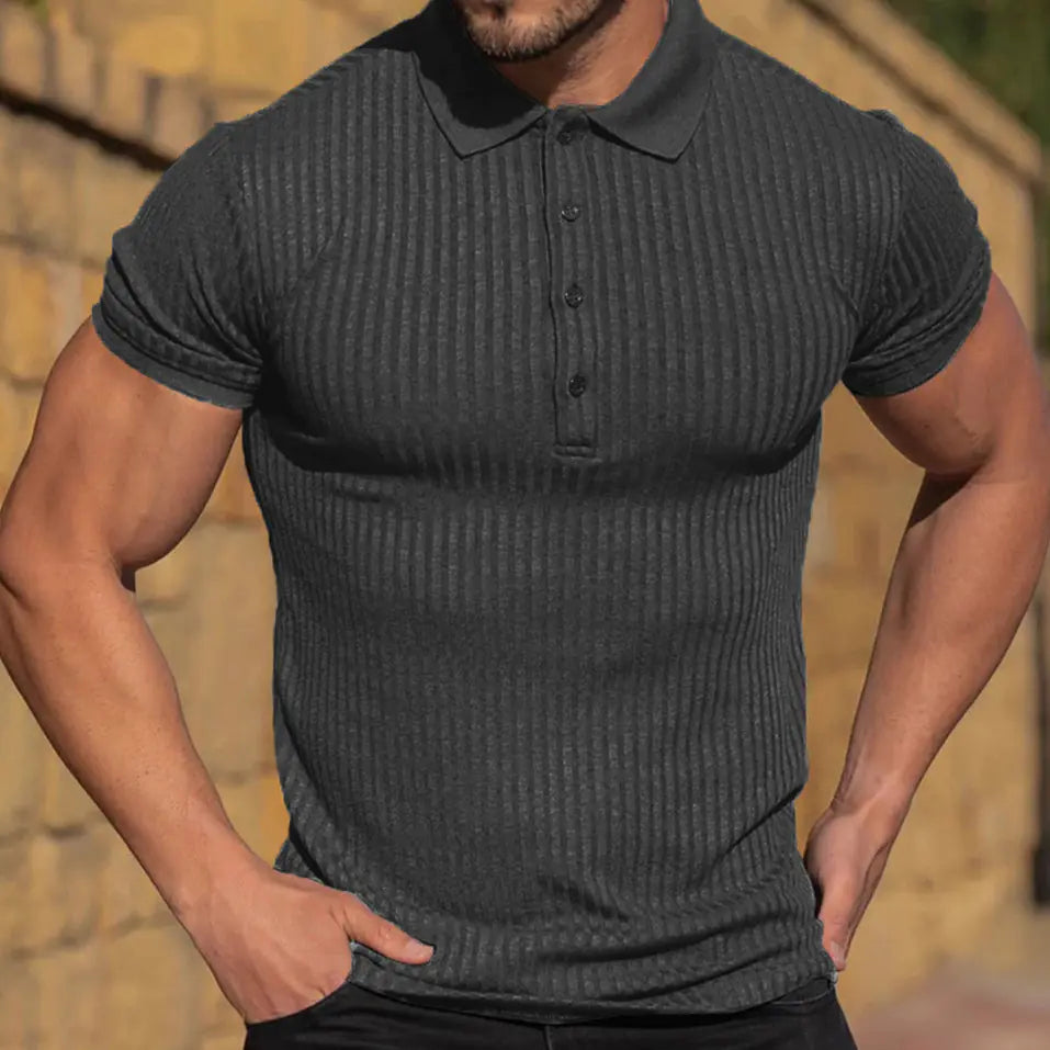 Men's Casual Short-Sleeved Polo Shirt - Vertical Stripes