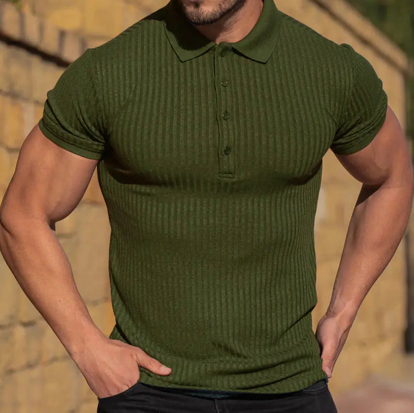 Men's Casual Short-Sleeved Polo Shirt - Vertical Stripes