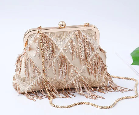 Fashionable Women's Chain Shoulder Bag with Tassels