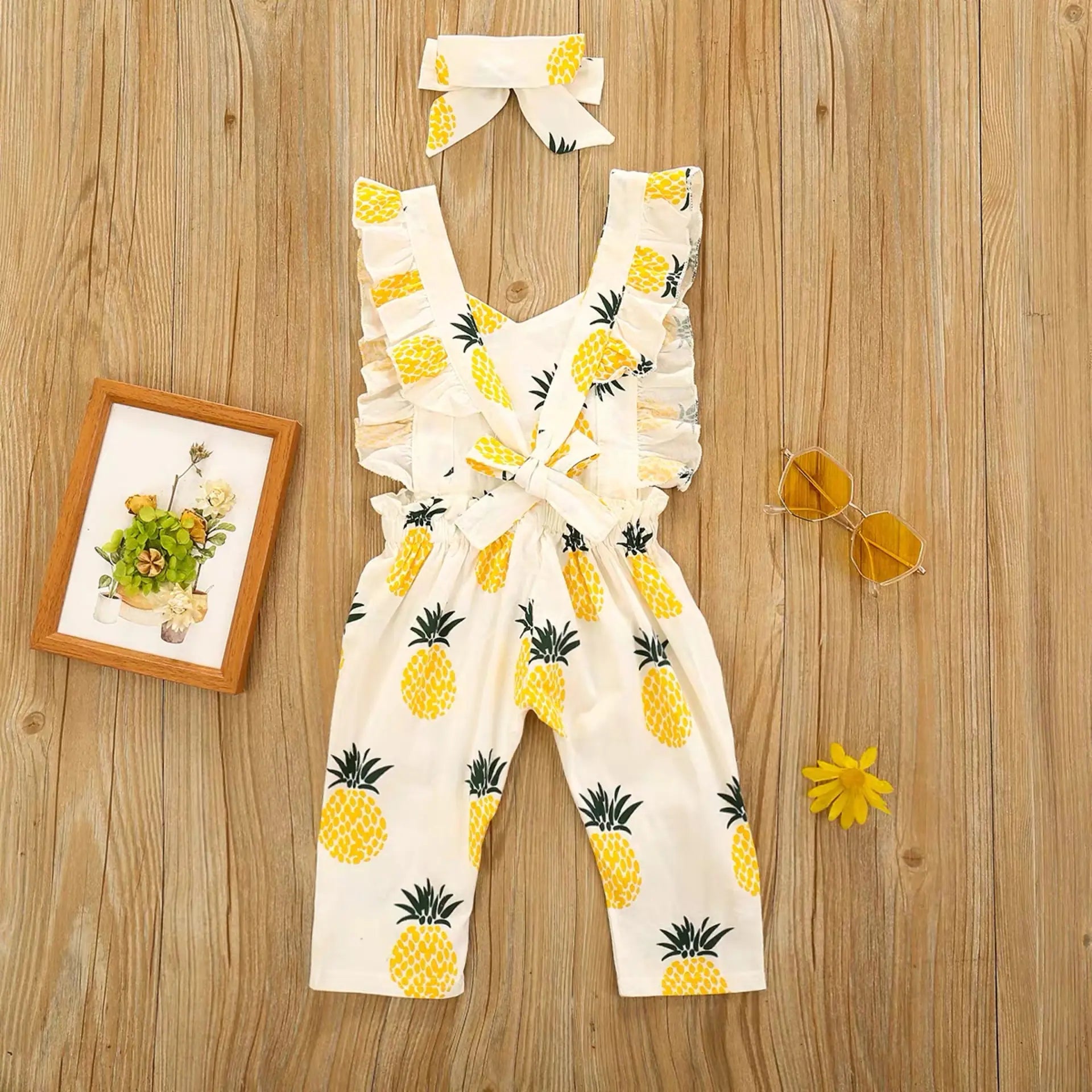 Cotton Pineapple Print Baby Romper with Headband