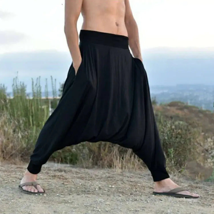 Low-Crotch Harem Pants, Simple Design Harem Trousers