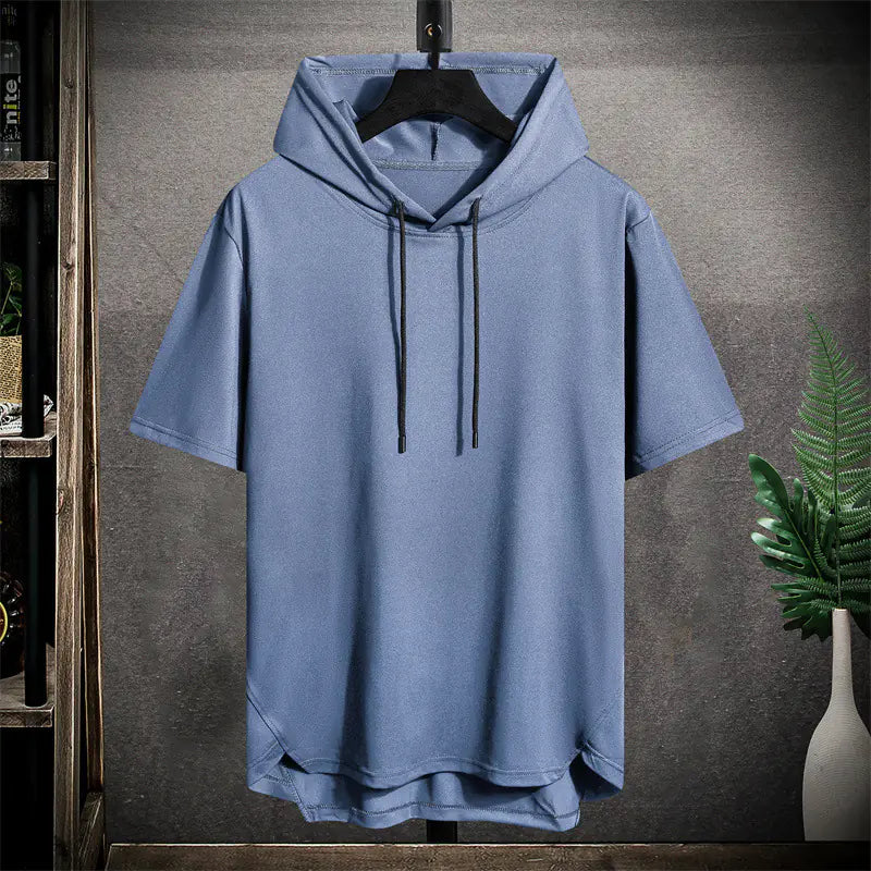 Men's Summer Solid Color Hooded Short Sleeve T-Shirt