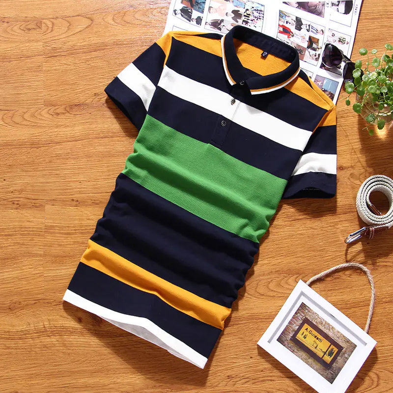 Men's Short Sleeve Polo Shirt with Green Stripes