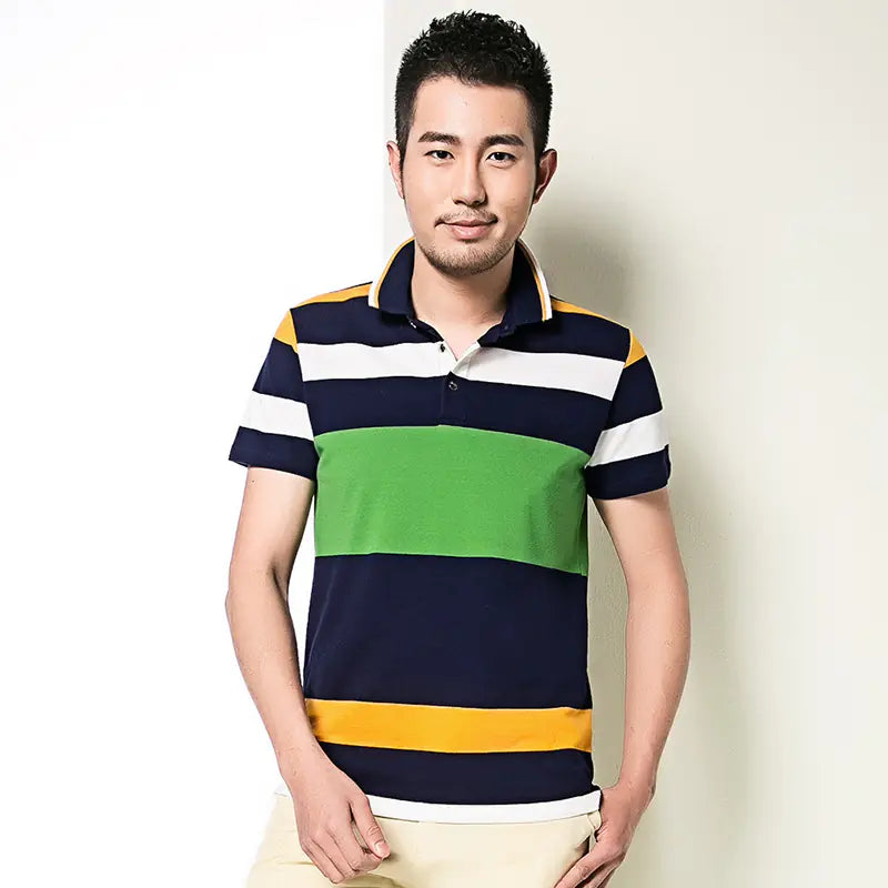 Men's Short Sleeve Polo Shirt with Green Stripes