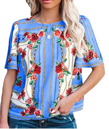 Women's Printed Round Neck Short Sleeve T-Shirt