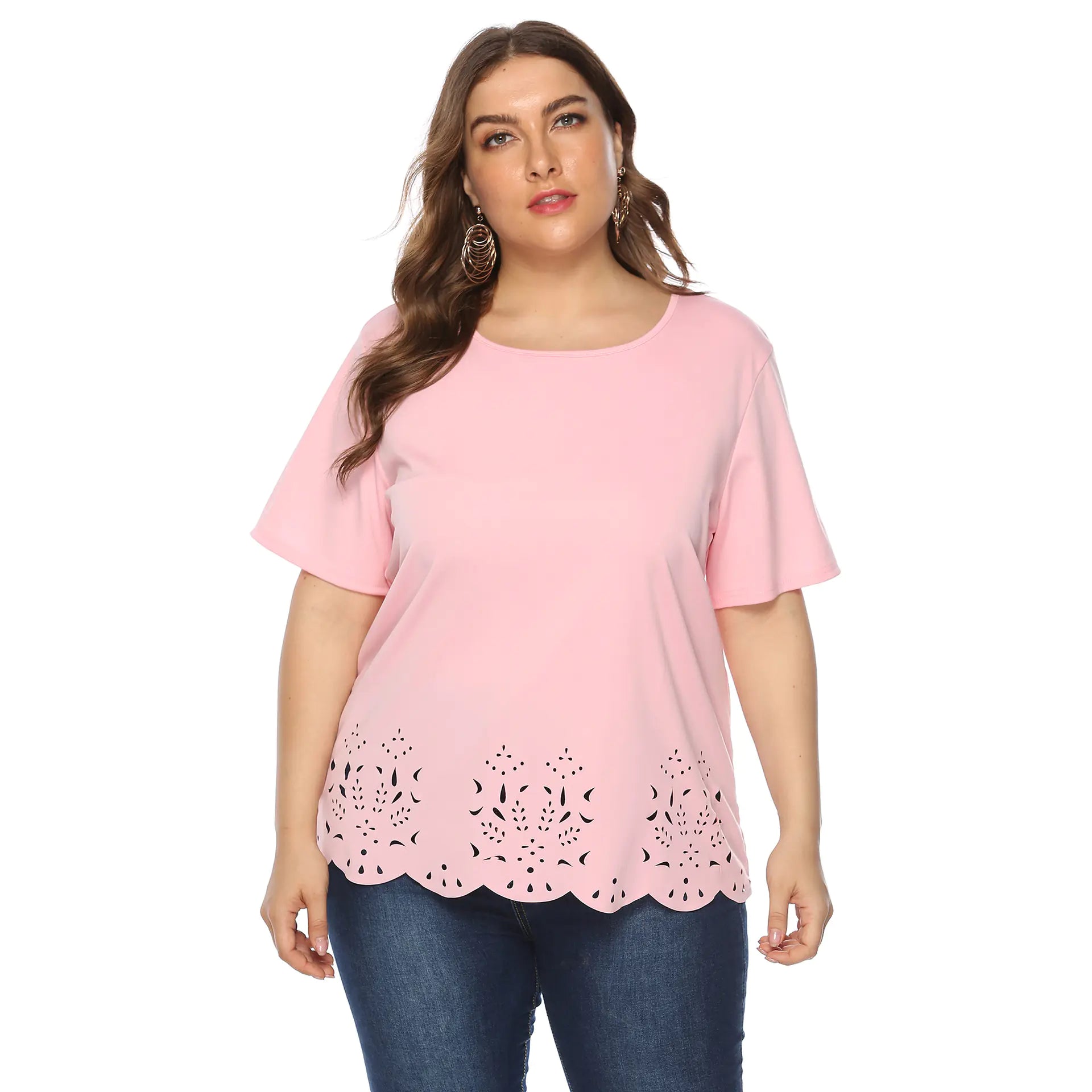 Large Women's Casual Round Neck Short-Sleeve T-Shirt