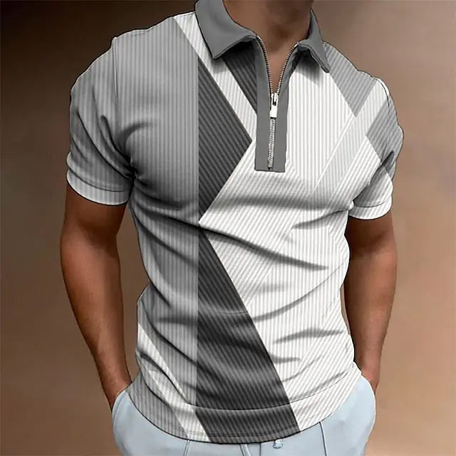 Men's Zip Polo Shirt - 3D Digital Print Summer Fashion
