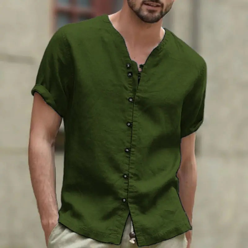 Men's Vintage Cotton Linen Casual Short Sleeve Shirt