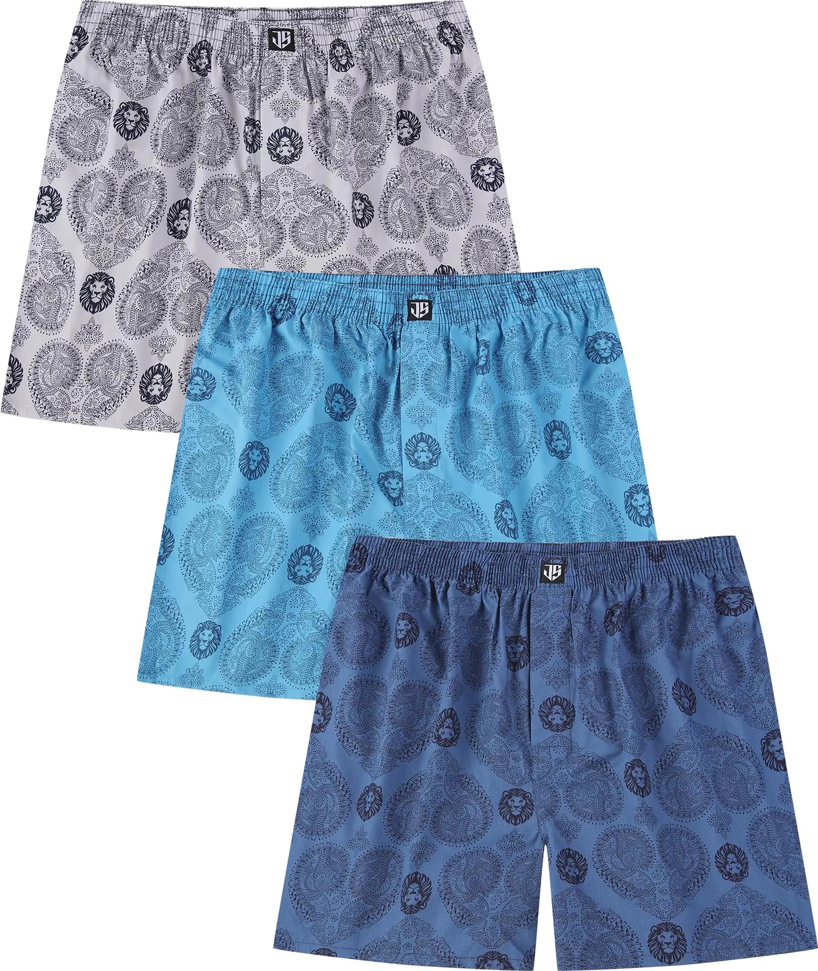 Jveyvth Mens Boxers Underwear 100% Cotton Printed Woven Boxers for Men Pack Boxer Shorts