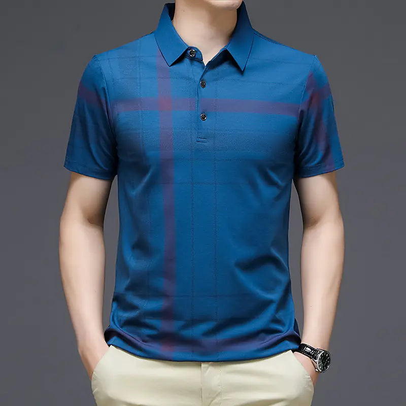 Men's Summer Checkered Polo Shirt - Casual Short Sleeve
