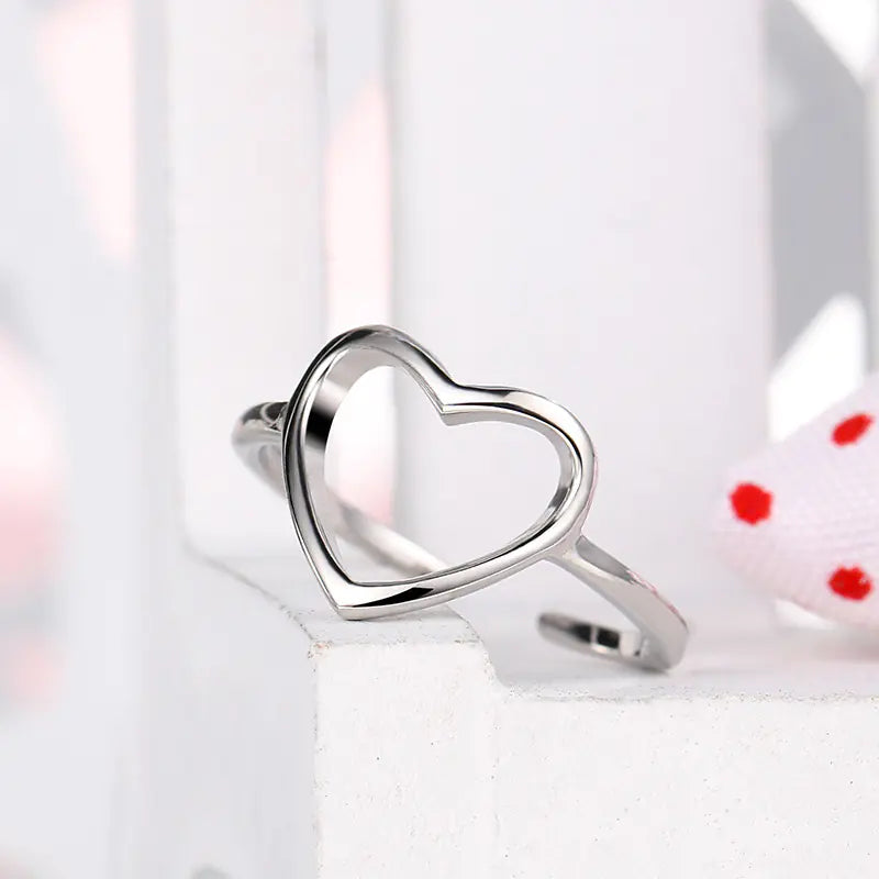S925 Sterling Silver Hollow Heart Ring, Korean Style