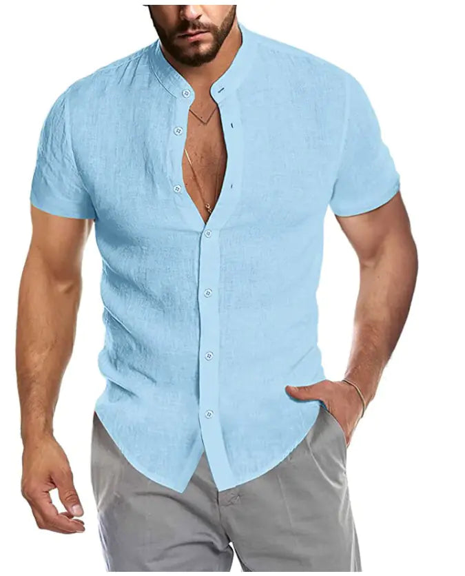 Men's V-Neck Linen Cardigan Short Sleeve Shirt