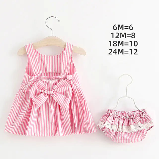 Summer Striped Dress and Shorts Set for Baby Girls