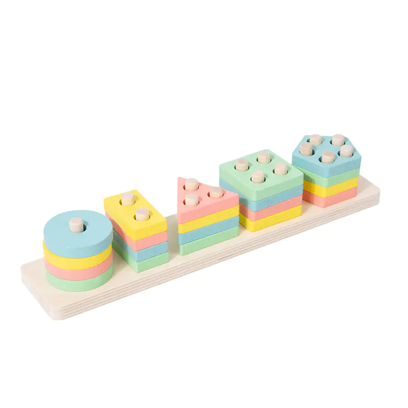 Wooden Geometric Shape Stacking Blocks for Early Learning
