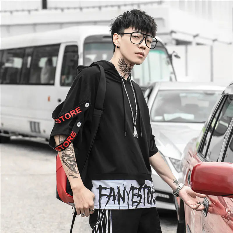 BF Loose-Fit Short Sleeve T-Shirt with Hooded Design