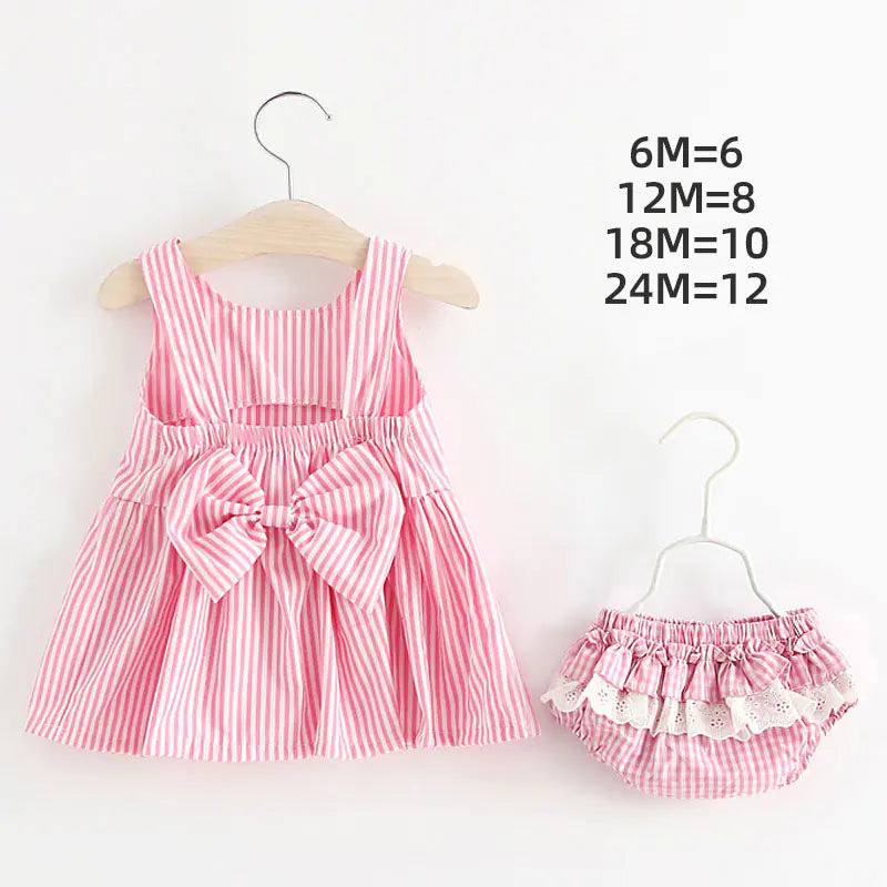 Summer Striped Dress and Shorts Set for Baby Girls