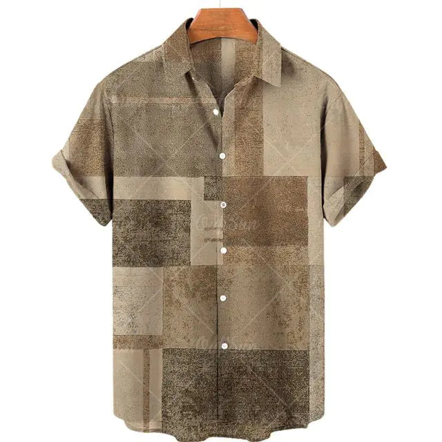 Men's Casual 3D Digital Print Short-Sleeve Shirt