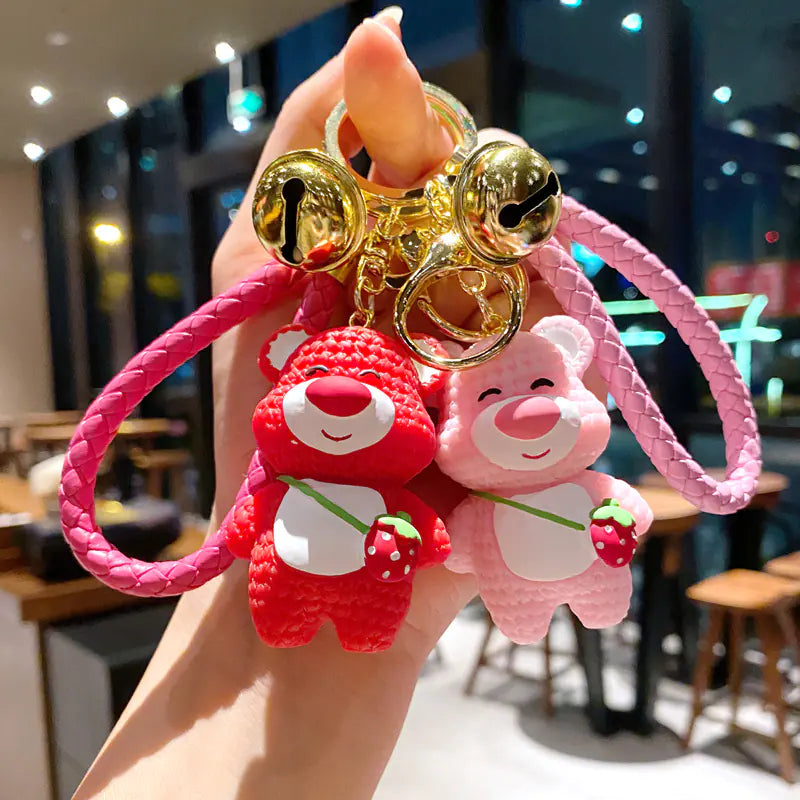 Cute Strawberry Bear Resin Keychain for Kids' Bags