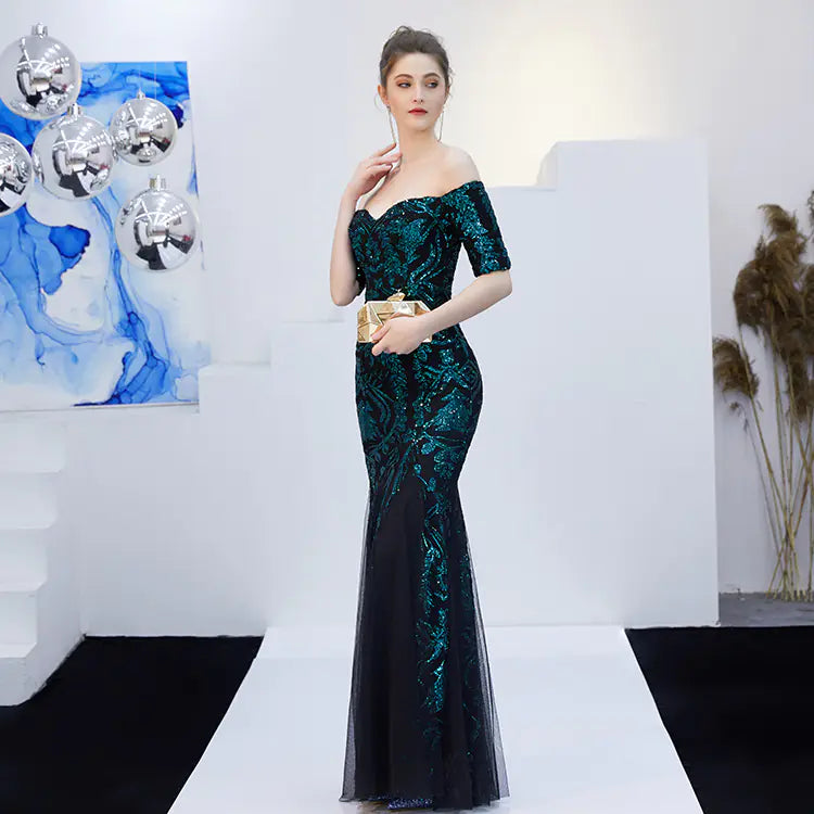 Elegant Champagne One-Shoulder Mermaid Evening Gown