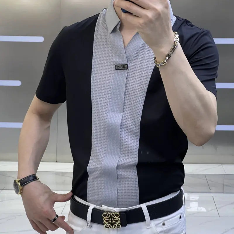 Men's Summer Short Sleeve Color Block Shirt