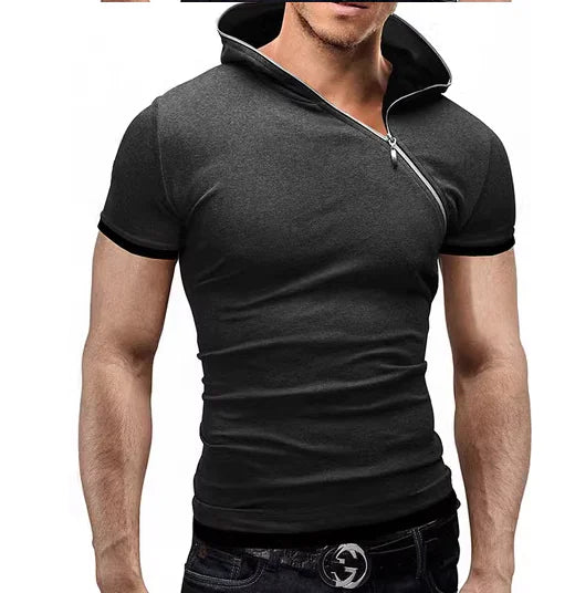 Men's Casual Short Sleeve T-Shirt with Hooded Design