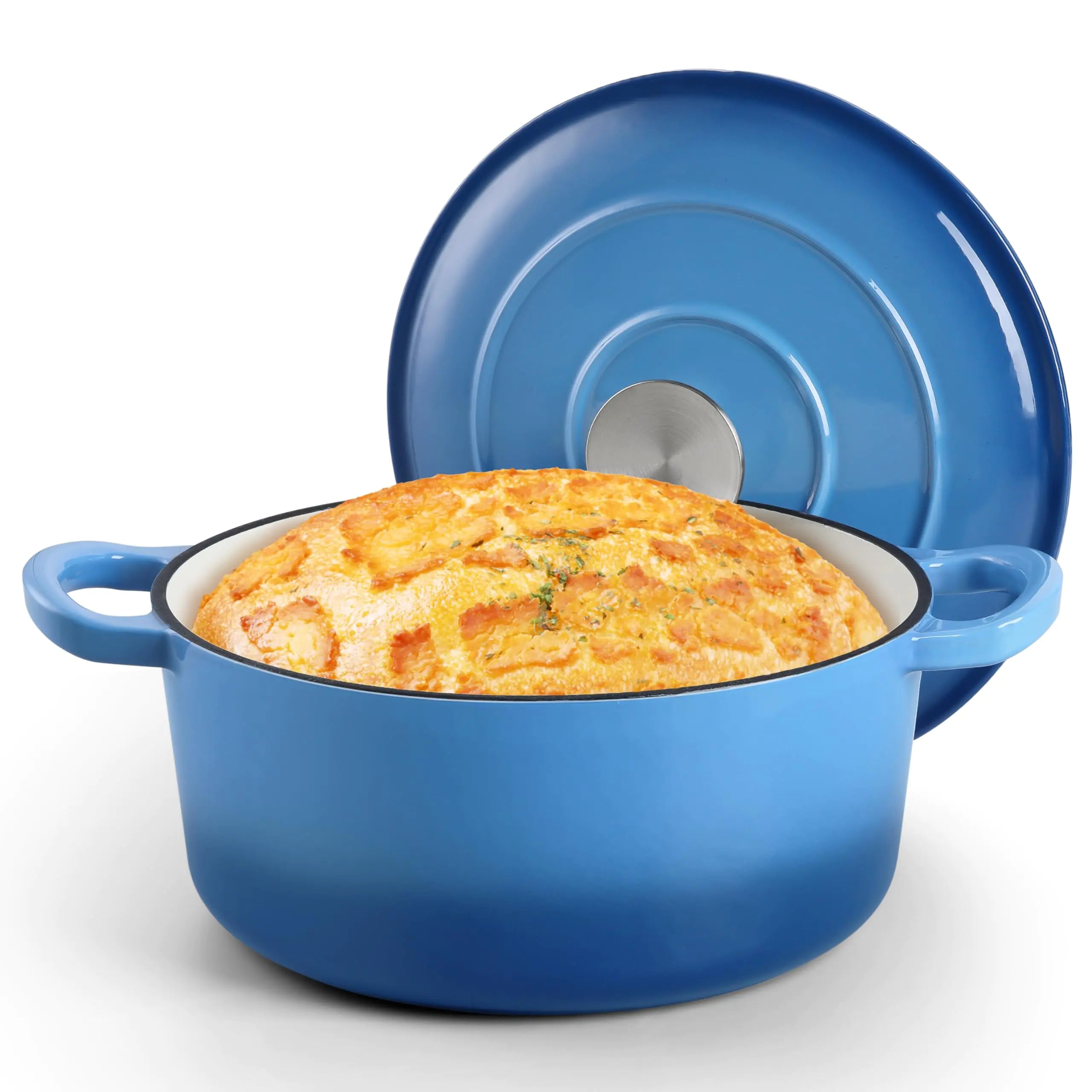 Small 3 Quart Dutch Oven HaSteeL Round Cast Iron Cooking Pot with Lid Nonstick Enameled Cookware for Sourdough Bread Baking Roasting Stewing Braising Frying Heavy Duty & Oven Safe 500℉ Blue