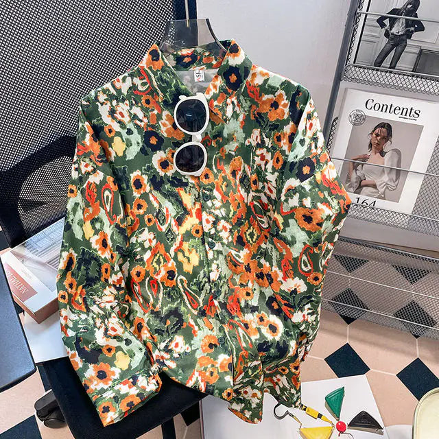 Vintage Floral Turn-down Collar Blouse for Women
