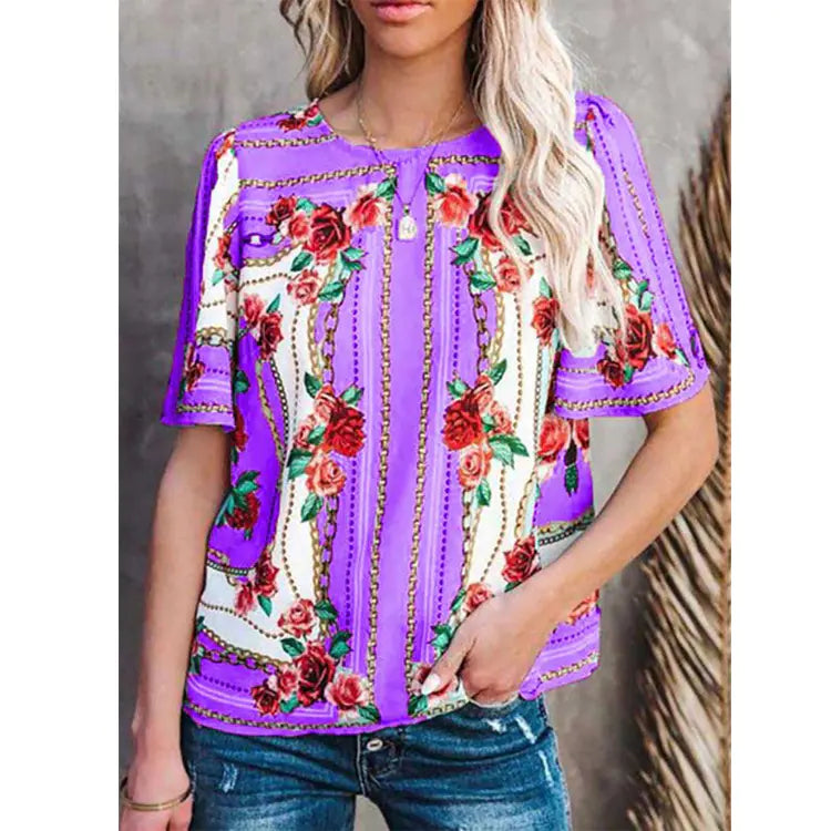 Women's Printed Round Neck Short Sleeve T-Shirt