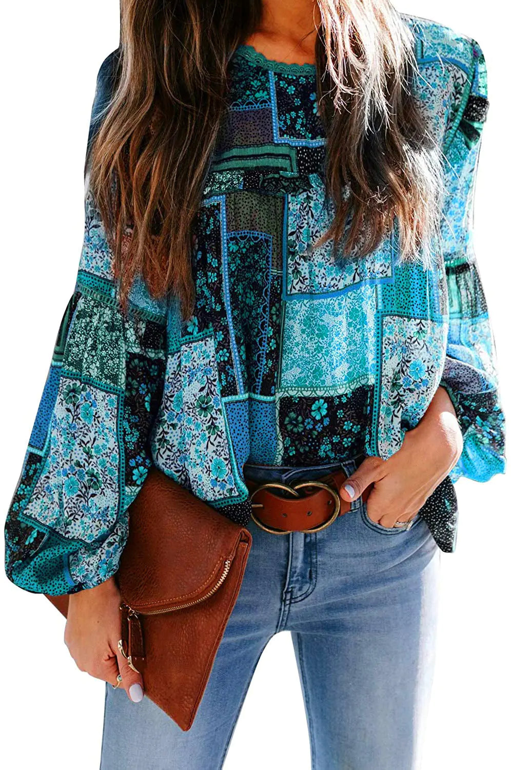 Bohemian Floral Puff Sleeve Blouse for Women