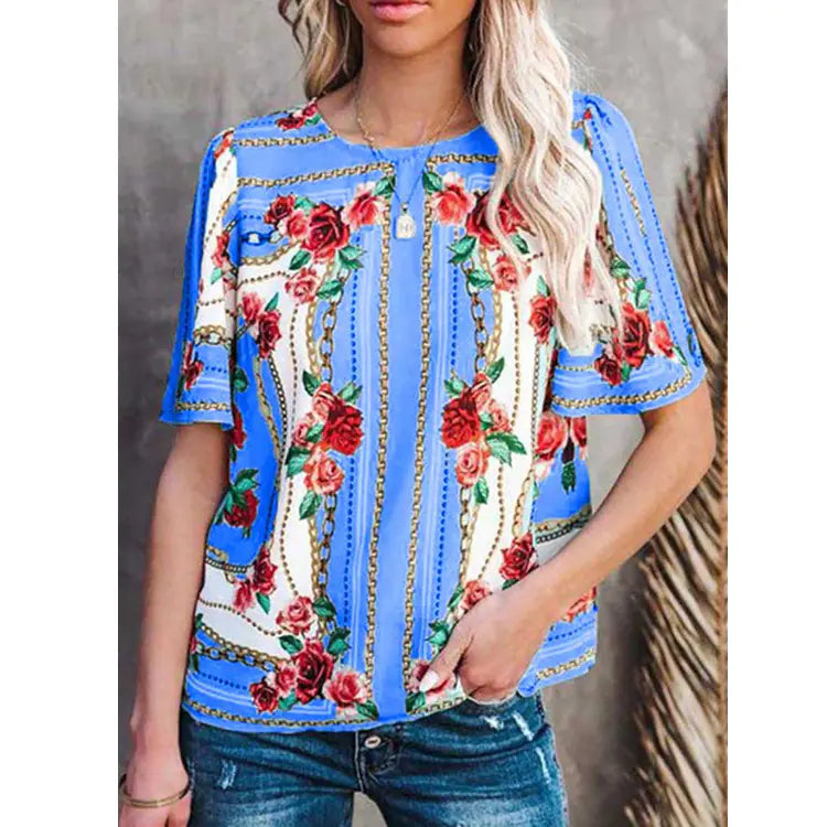 Women's Printed Round Neck Short Sleeve T-Shirt