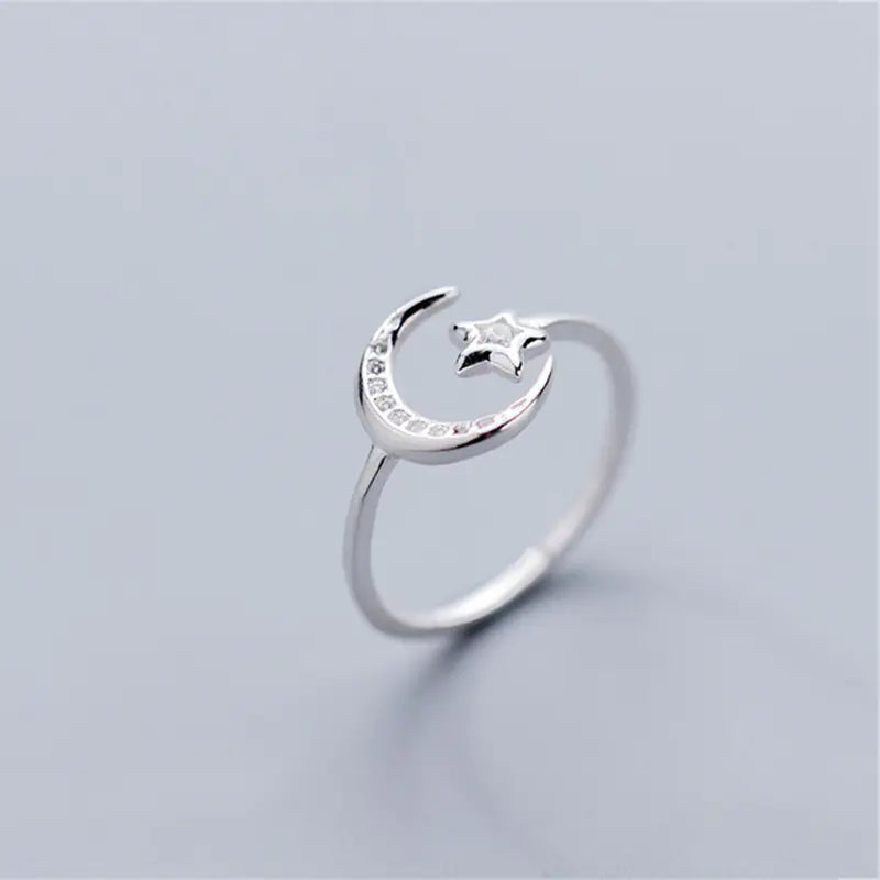 Korean Style S925 Sterling Silver Star Moon Open Ring