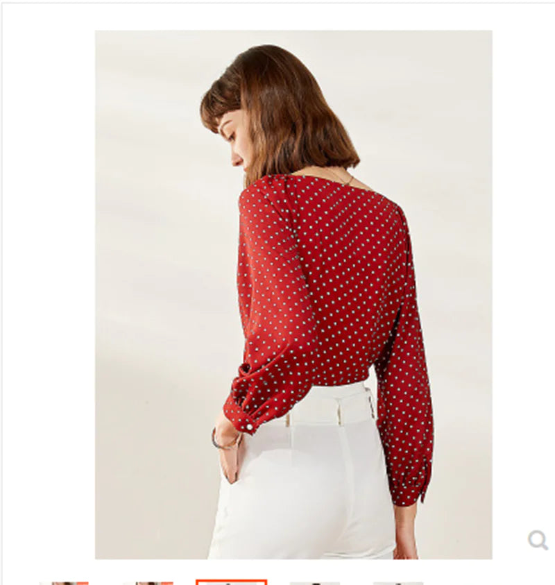 Vintage French Polka Dot Chiffon Blouse for Women