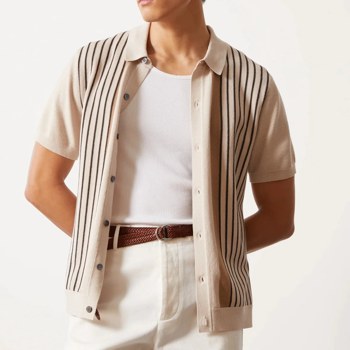 Men's Summer Striped Short Sleeve Polo Shirt – Knitted Lightweight Top