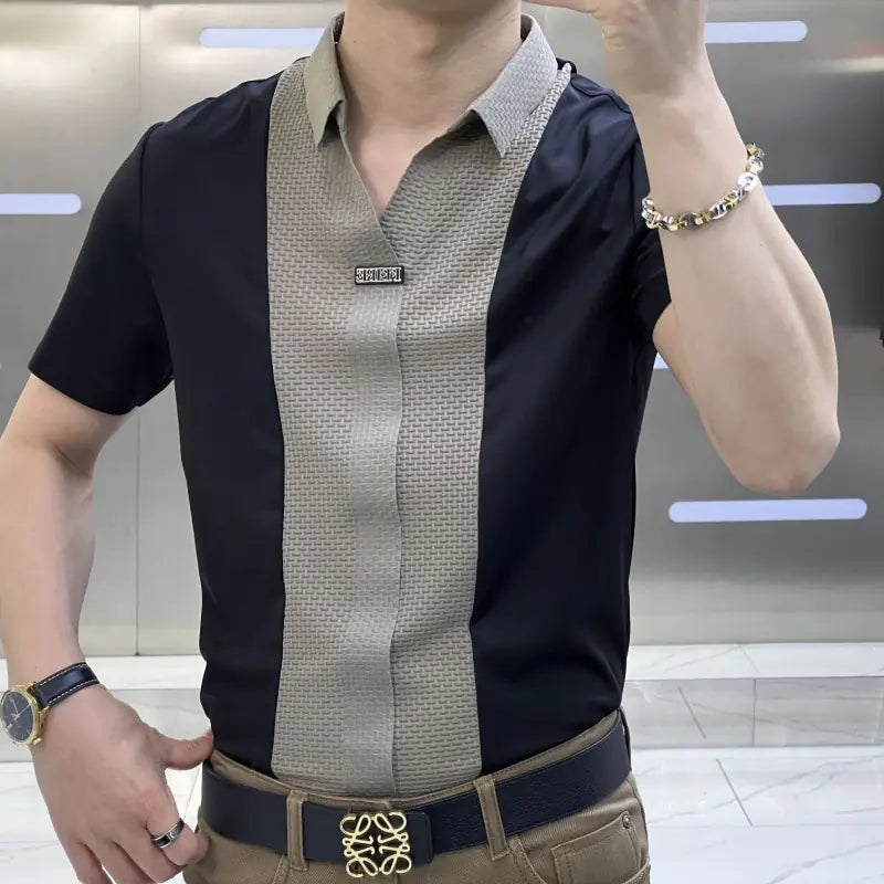 Men's Summer Short Sleeve Color Block Shirt