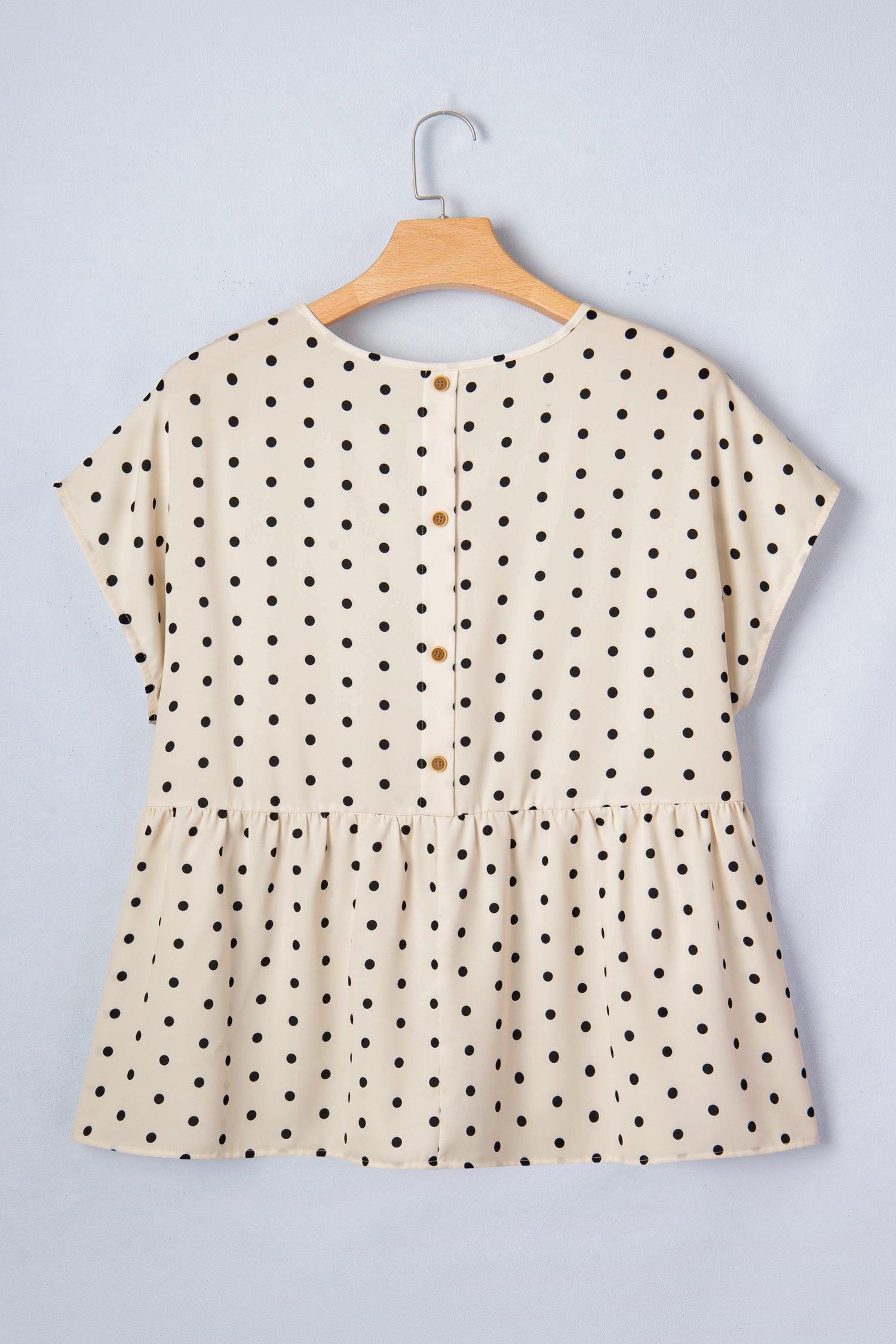 Apricot Plus Size Polka Dot Print Button Detail Short Sleeve Babydoll Blouse