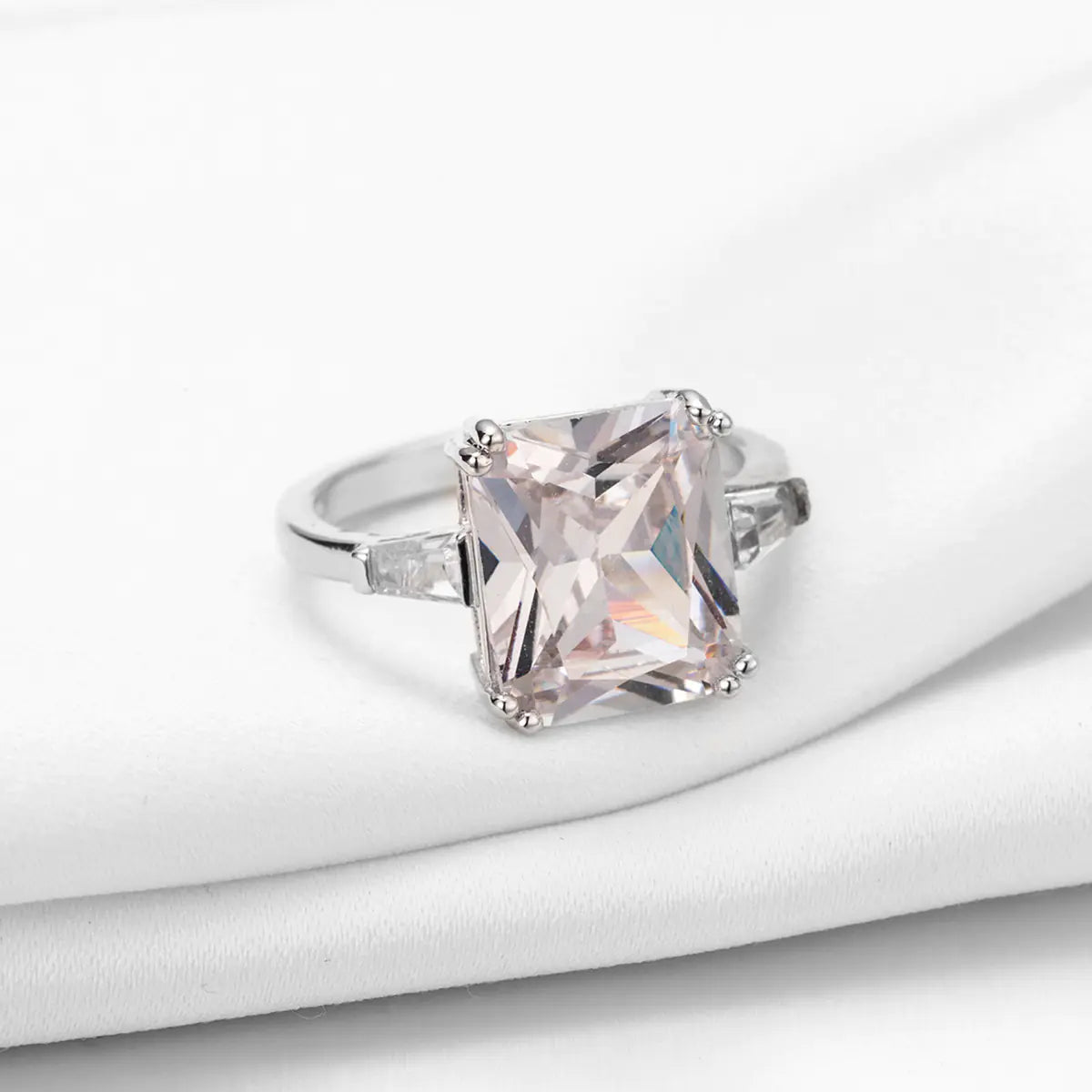 Exaggerated Princess Square Diamond Ring with Zirconia