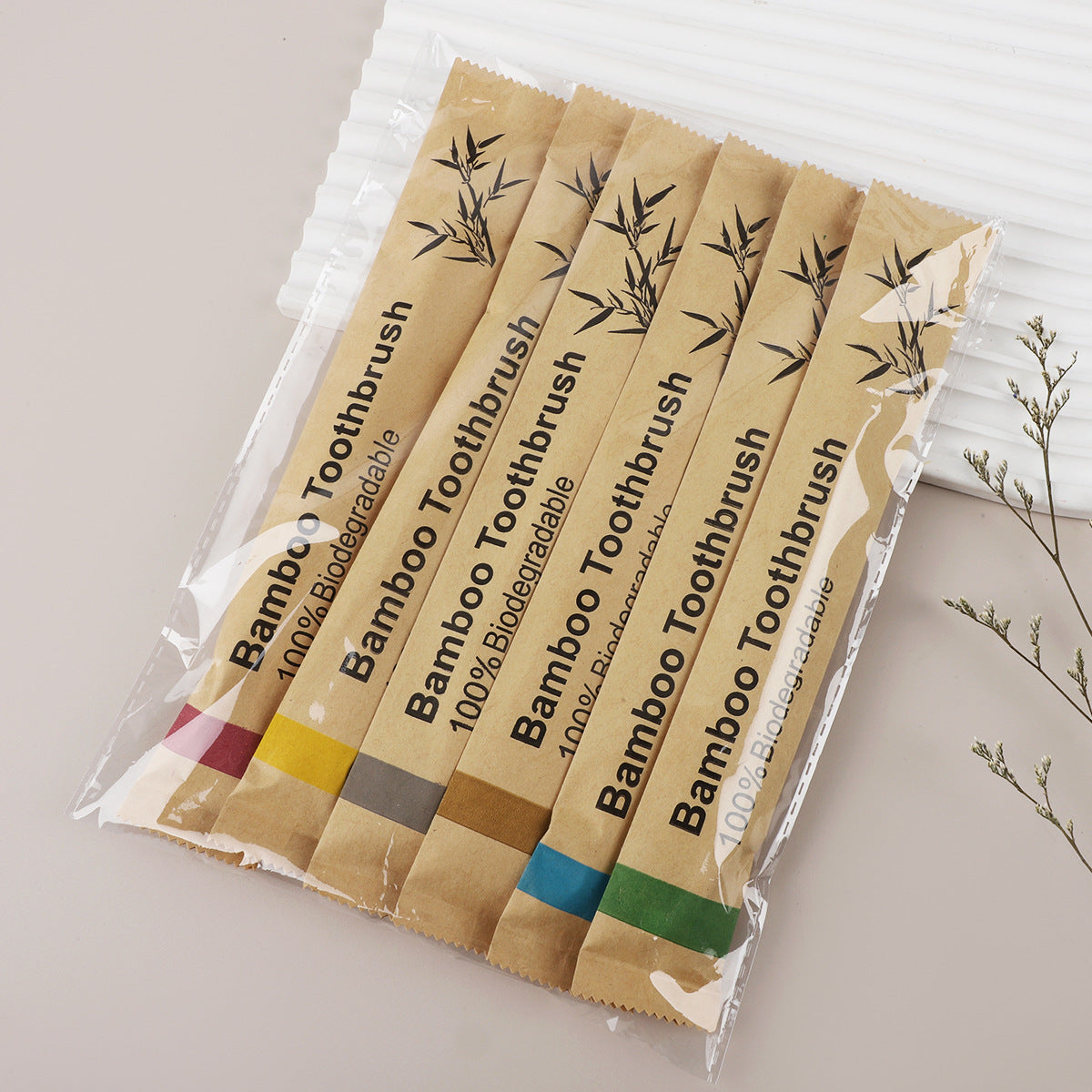 Biodegradable Bamboo Toothbrushes in Paper Bags (Set)