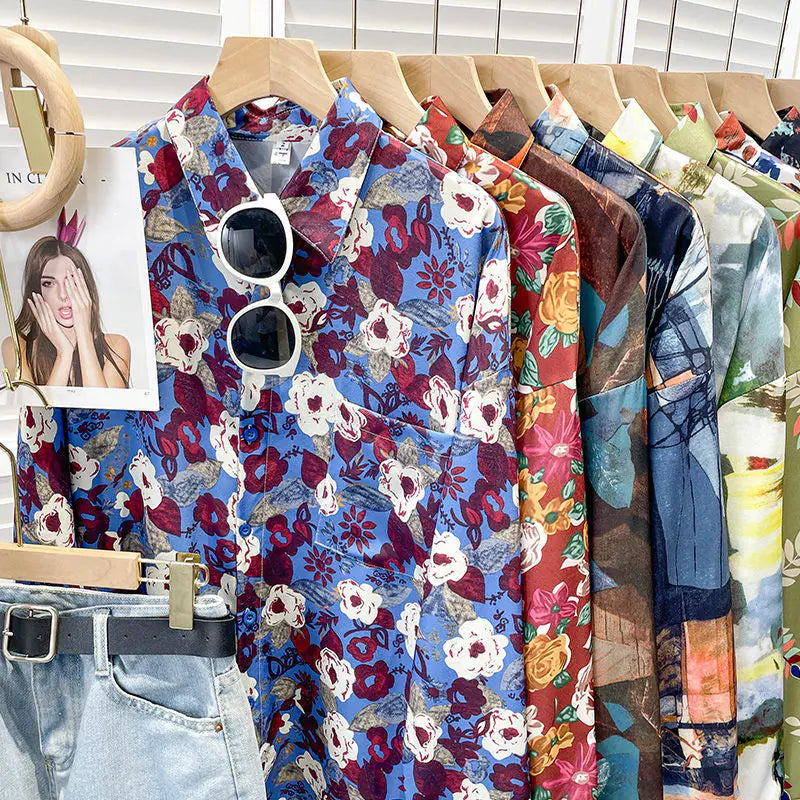 Vintage Floral Turn-down Collar Blouse for Women