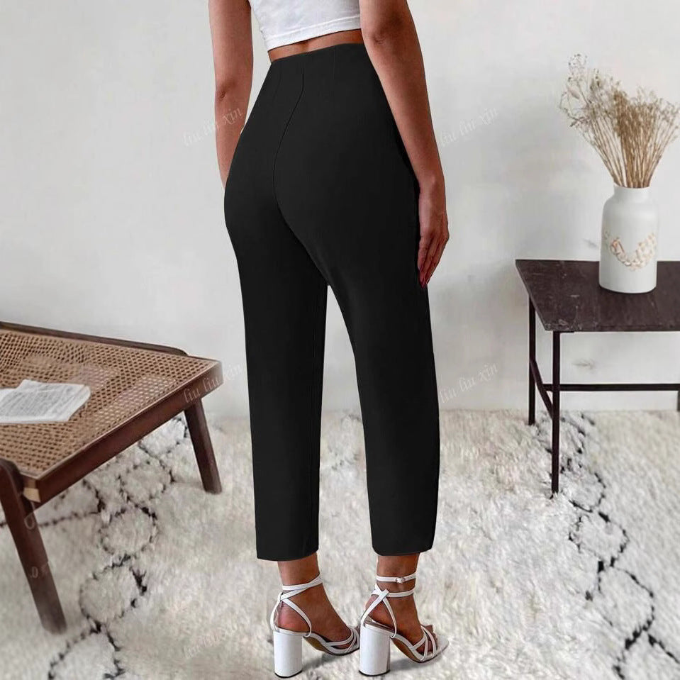 Womens High-Waisted Slimming Straight-Cut Casual Cropped Pants