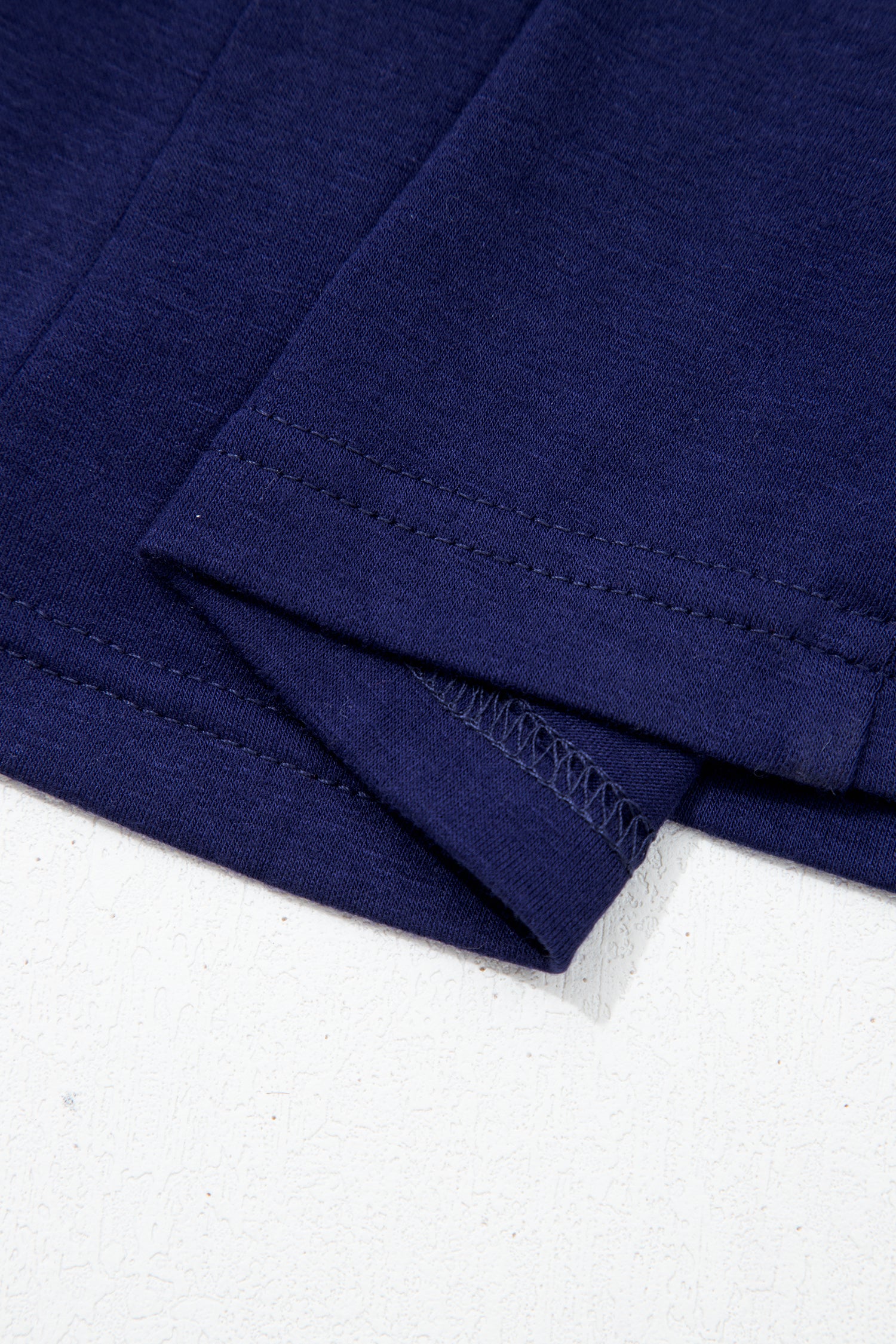 Navy Blue Plus Size Solid Color Lace Short Sleeve Pleated Swing Dress