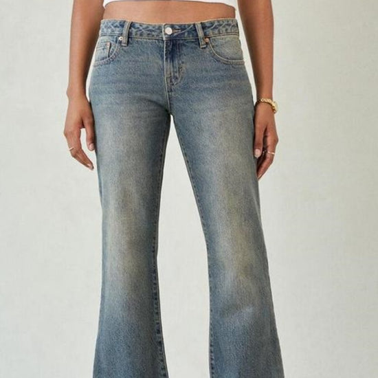 Washed Distressed Slim-fit Vintage-style Bootcut Jeans