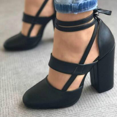 Chunky Heeled Strappy Sandals, Plus Size Heels