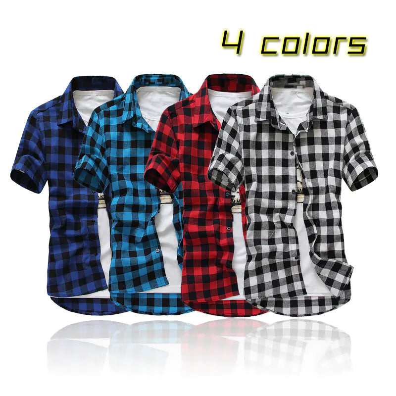 Men's Slim Fit Plaid Short-Sleeve Casual Shirt