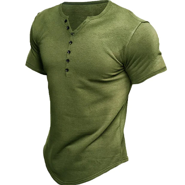 Men's Short-Sleeve Solid Color Button T-Shirt