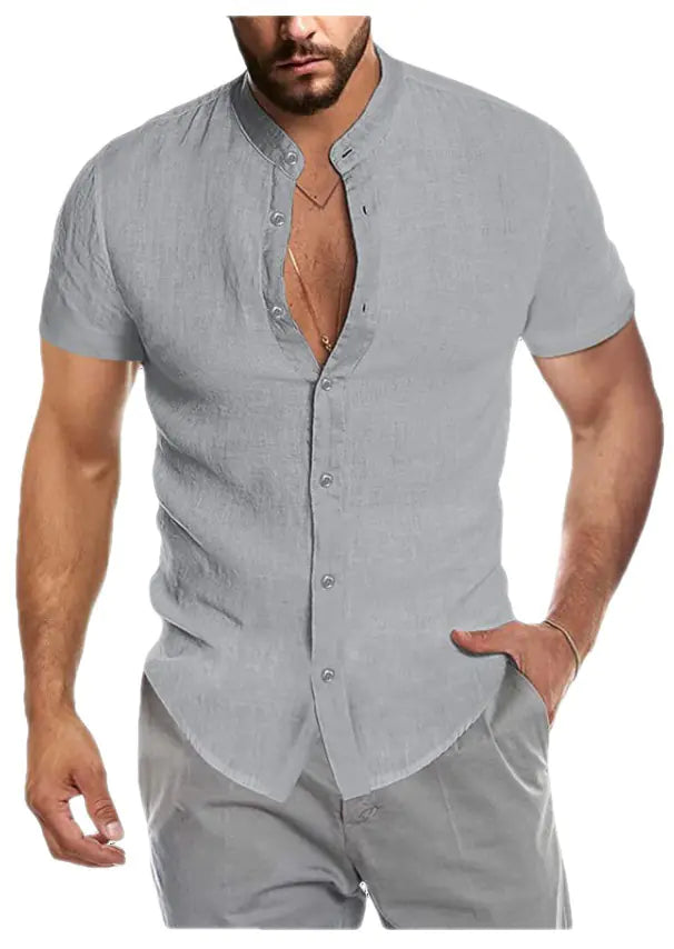 Men's V-Neck Linen Cardigan Short Sleeve Shirt