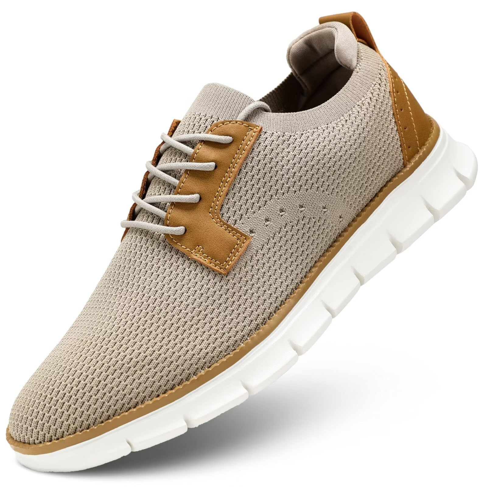 Mens Casual Oxfords Walking Shoes Fashion Mesh Dress Business Sneakers Work Comfortable Lightweight Soft Sole Khaki