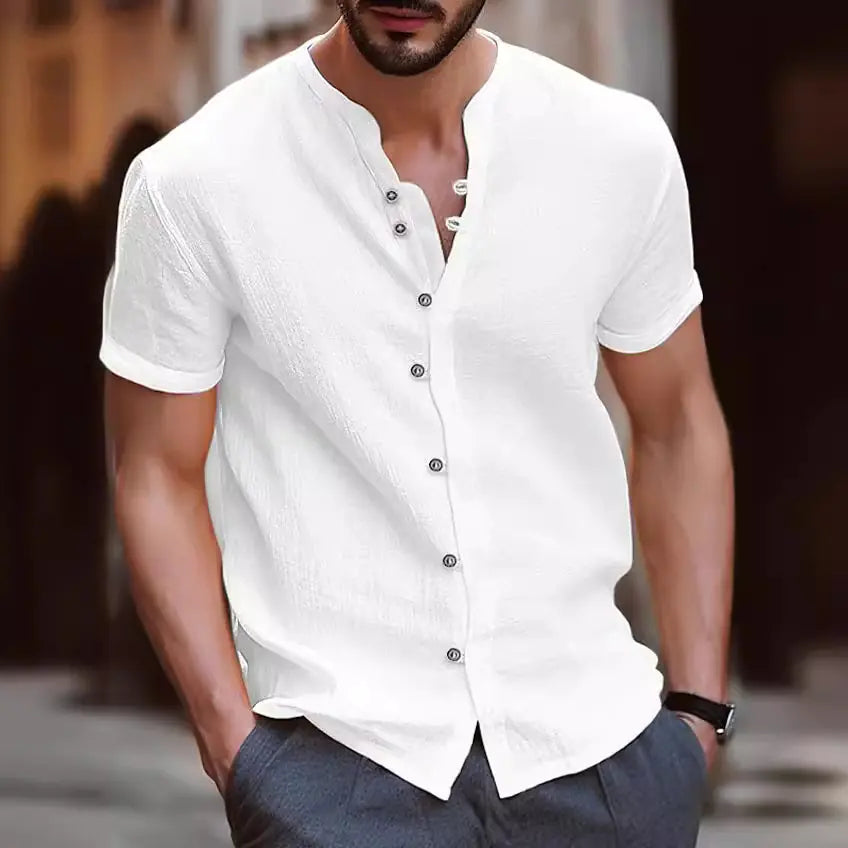 Men's Vintage Cotton Linen Casual Short Sleeve Shirt